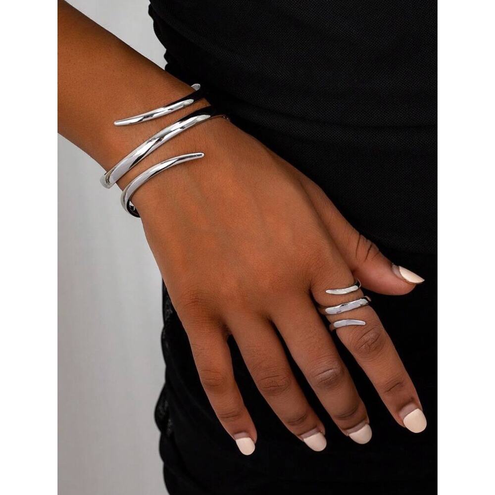 Set Bracelet Ring Geometric Silver & Gold Options Retro Chic Jewelry Set, Gift